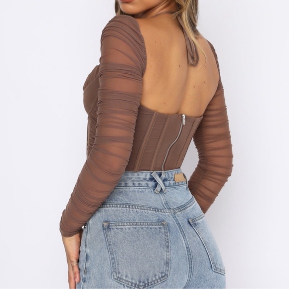 Nwt long sleeve mesh white Fox Boutique mocha - Picture 5 of 8